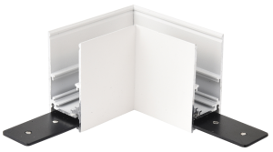 Biały łącznik metalowy poziomy L do natynkowych głębokich szynoprzewodów magnetycznych 24V Kama KL-T1001A-C-WH