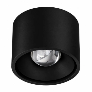 Czarna lampa sufitowa wodoszczelny płaski spot z okrągłą soczewką Loonari 403322 Idra LED 9W 3000K CRI90 IP54 48stopni 6,5x9cm