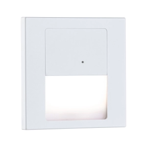 Biała kwadratowa lampa schodowa z czujnikiem ruchu i zmierzchu do puszki Paulmann 80002 Tsaro LED 1W 2700K 230V