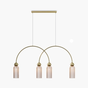 Złota lampa wisząca nad stół łuki z bursztynowymi kloszami Maytoni MOD302PL-04CG Antic 4xE14