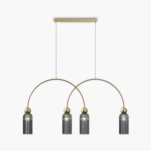 Złota lampa wisząca nad stół łuki z dymnymi kloszami Maytoni MOD302PL-04GR Antic 4xE14
