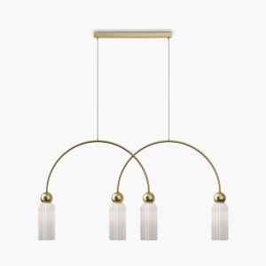 Złota lampa wisząca nad stół łuki z białymi kloszami Maytoni MOD302PL-04W Antic 4xE14