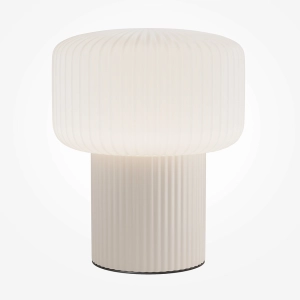 Biała ryflowana lampa stołowa z szklanym kloszem Maytoni MOD404TL-01BG Omaggio G9