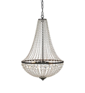 Szklana lampa wisząca w stylu glamour z przezroczystymi kryształkami i czarną metalową obręczą MarkSlojd 107028 Gränsö 3xE14 50cm