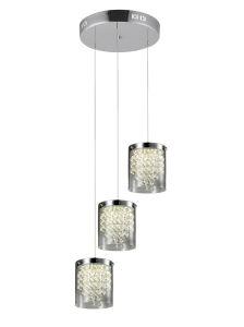 Lampa wisząca trzy klosze z kryształkami na chromowanej okrągłej rozecie Light Prestige LP-1114/3C Cantos LED 3x6W 4000K 28cm x 104cm