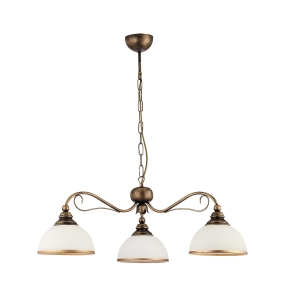 Patynowany ręcznie szeroki żyrandol z białymi kloszami Jupiter 1175 Xsara 3xE27 74cm