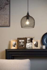 Czarna lampa wisząca z kopułowym kloszem metalową siatką Lucide 43404/22/30 Mesh E27 22cm