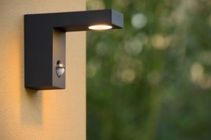 Antracytowa zewnętrzna lampa ścienna z czujnikiem ruchu i zmierzchu Lucide 28850/24/30 Texas LED 7W 3000K IP54