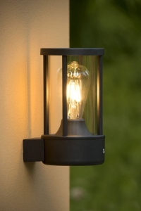 Antracytowy kinkiet zewnętrzny walec z czujnikiem zmierzchu Lucide 14893/01/30 Lori E27 IP44