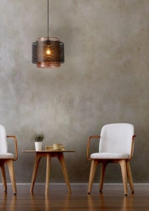 Czarna lampa wisząca z miedziano czarnym kloszem metalową siatką Lucide 02404/01/30 Orrin E27 34cm