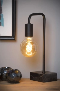 Czarna prosta industrialna lampa stołowa z marmurową podstawą Lucide 45565/01/30 Lorin E27