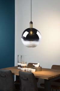 Lampa wisząca z grafitowym szklanym kloszem kulą i złotym dodatkiem na czarnym zawiesiu Lucide 34438/40/65 Julius E27 40cm x 170cm