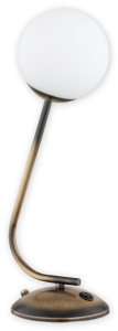 Klasyczna lampa stołowa z patynowaną podstawą i białym kloszem kulą Lemir O2908 L1 PAT Nol E14 46cm
