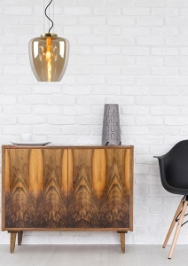 Mosiężna lampa wisząca z szklanym bursztynowym kloszem Lucide 30473/28/62 Florien E27 28cm x 161cm