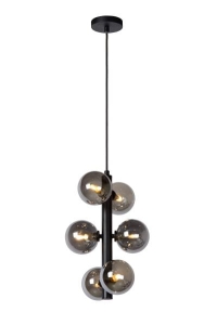 Czarna lampa wisząca z szklanymi grafitowymi kloszami Lucide 45474/06/30 Tycho 6xG9 25cm x 150cm