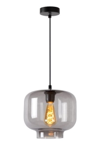 Lampa wisząca z dymnym szklanym kloszem na czarnym kablu Lucide 46413/01/65 Medine E27 25cm