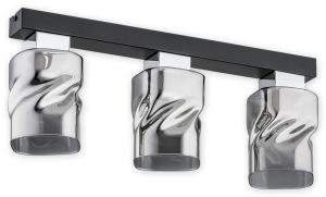Czarna lampa sufitowa listwa z chromowanymi kloszami Lemir O2963 P3 CZA + CH Meru 3xE27 51cm