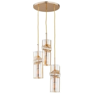 Nowoczesna złota lampa wisząca do jadalni podłużne szklane bursztynowe klosze regulowana wysokość  Kapris Gold Alfa 61015 3xE27 95cm x 32cm