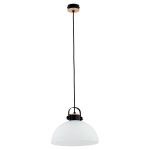 Pojedyncza lampa wisząca nad stół w stylu loft z białym szklanym kloszem czarna oprawka z drewnem Bolo Alfa 60605 E27 90cm x 30cm