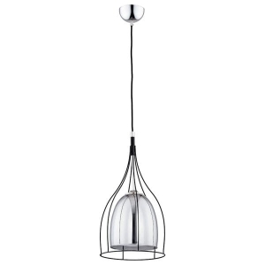 Nowoczesna lampa wisząca z chromowanym kloszem w metalowej czarnej klatce Vitro Mirror Alfa 60564 E27 85cm x 23cm