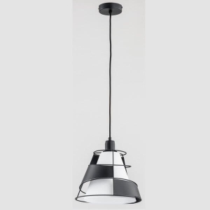 Pojedyncza lampa wisząca nowoczesna z białym szklanym kloszem i czarną dekoracyjną nakładką Ondo Alfa 60557 E27 90cm x 28cm