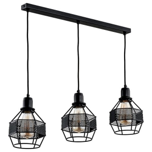 Czarna lampa wisząca nad stół na podłużnej listwie sześcienne klosze z metalowej siatki Blister Alfa 61001 3xE27 70cm x 72cm