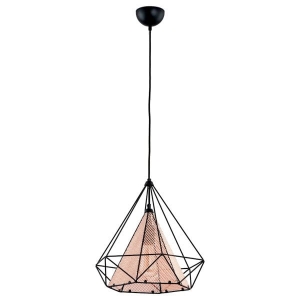 Lampa wisząca loft do jadalni miedziany druciany klosz w metalowej czarnej ramie Copper Net Alfa 60497 E27 90cm x 36cm