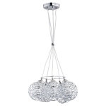 Lampa wisząca srebrna z drucianymi kloszami na okrągłym stelażu przewody spięte ozdobną klamrą Amaso Alfa 20375 5xE27 78cm x 45cm