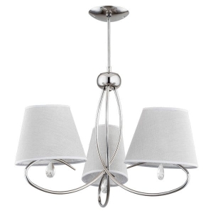 Lampa klasyczna sufitowa do salonu chromowany stelaż jasno szare abażury i ozdobne kryształki Siena Alfa 20433 3xE14 61cm x 61cm