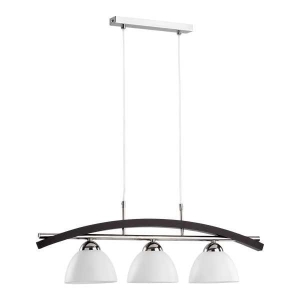Lampa wisząca nad stół drewno wenge z chromowaną listwą białe szklane kopułowe klosze Fuji Alfa 15747 3xE27 80cm x 70cm