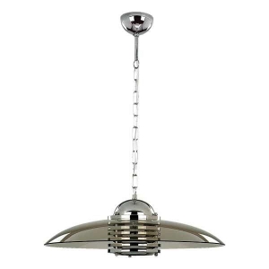 Pojedyncza lampa wisząca w stylu industrialnym chrom okrągły płaski dymiony szklany klosz Astra Alfa 147 E27 65cm x 48cm