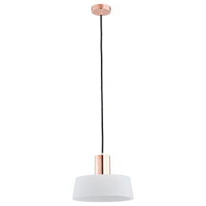 Nowoczesna miedziana lampa wisząca nad stół z białym szklanym kloszem i regulowaną wysokością Lux C Alfa 60395 E27 90cm x 30cm