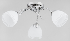 Lampa sufitowa chromowana potrójna białe szklane klosze z ozdobnymi pasami Tavolo Alfa 27223 3xE27 25cm x 65cm