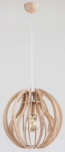 Pojedyncza lampa wisząca drewniana kula listewki jasne drewno Blade Alfa 60510 E27 90cm x 38cm