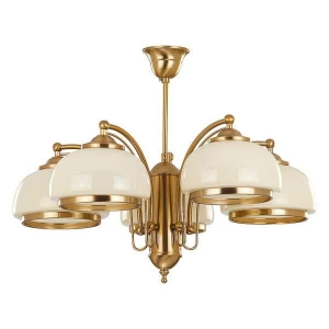 Lampa Sufitowa Żyrandol Alfa 10445 Lord 5xE27 53cm x 64cm mosiądz klosze kremowe
