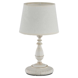 Lampa nocna tradycyjna stołowa z abażurem antyczna biel i szarość Roksana White Alfa 18538 E14 35cm