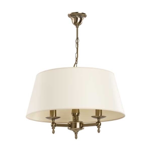 Klasyczna lampa wisząca z dużym kremowym abażurem i stelażem w kolorze mosiądzu Roksana Alfa 16073 3xE14 65cm x 50cm