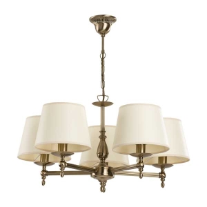 Lampa wisząca antyczna w mosiężnym kolorze z kremowymi abażurami Roksana Alfa 16076 5xE14 61cm x 64cm