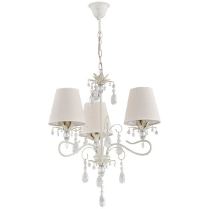 Lampa wisząca antyczna biel z ozdobnymi kryształkami abażury ecru Lukrecja Alfa 21063 3xE14 74cm x 46cm