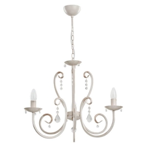 Lampa wisząca typu świecznik z ozdobnymi kryształkami antyczna biel White Alfa 18513 3xE14 73cm x 52cm
