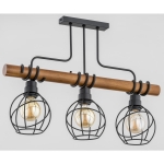 Lampa sufitowa w stylu loft drewniana listwa z czarnym stelażem i metalowe klosze Fibia Drato Alfa 62008 3xE27 48cm x 66cm