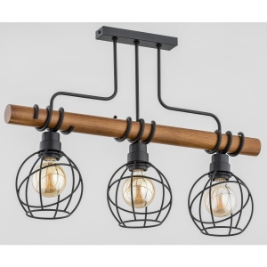 Lampa sufitowa w stylu loft drewniana listwa z czarnym stelażem i metalowe klosze Fibia Drato Alfa 62008 3xE27 48cm x 66cm