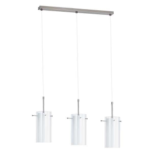 Lampa wisząca srebrna listwa podłużne klosze z podwójnego szkła mleczne transparentne Bolt Alfa 13243 3xE27 100cm x 68cm