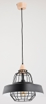 Loftowa lampa wisząca pojedyncza drewniana oprawka czarny metalowy klosz klatka z pierścieniem Tamaris Alfa 60220 E27 100cm x 40cm