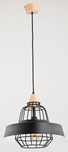 Loftowa lampa wisząca pojedyncza drewniana oprawka czarny metalowy klosz klatka z pierścieniem Tamaris Alfa 60220 E27 100cm x 40cm
