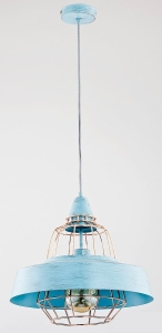Lampa wisząca pojedyncza w stylu śródziemnomorskim metalowy klosz klatka z niebieskim pierścieniem Tamaris Mint Alfa 60379 E27 90cm x 40cm