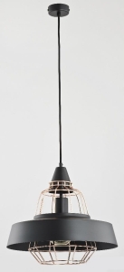 Loftowa lampa wisząca pojedyncza złoty metalowy klosz klatka z czarnym pierścieniem Tamaris Black Copp Alfa 60378 E27 90cm x 40cm