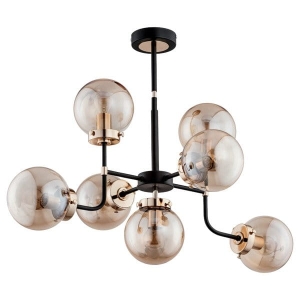 Lampa sufitowa Alfa 24857 Transformers Gold 7xE14 55cm x 80cm czarny złote elementy klosze bursztynowe kule dwa obwody