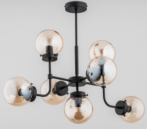 Lampa sufitowa nowoczesna Alfa 25747 Transformers Black 7xE14 55cm x 80cm czarny stelaż klosze bursztynowe