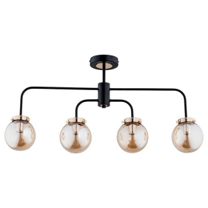 Nowoczesna lampa sufitowa półprostokątne ramiona i bursztynowe szklane klosze kule Linio Black Kula Alfa 25504 4xE14 44cm x 81cm